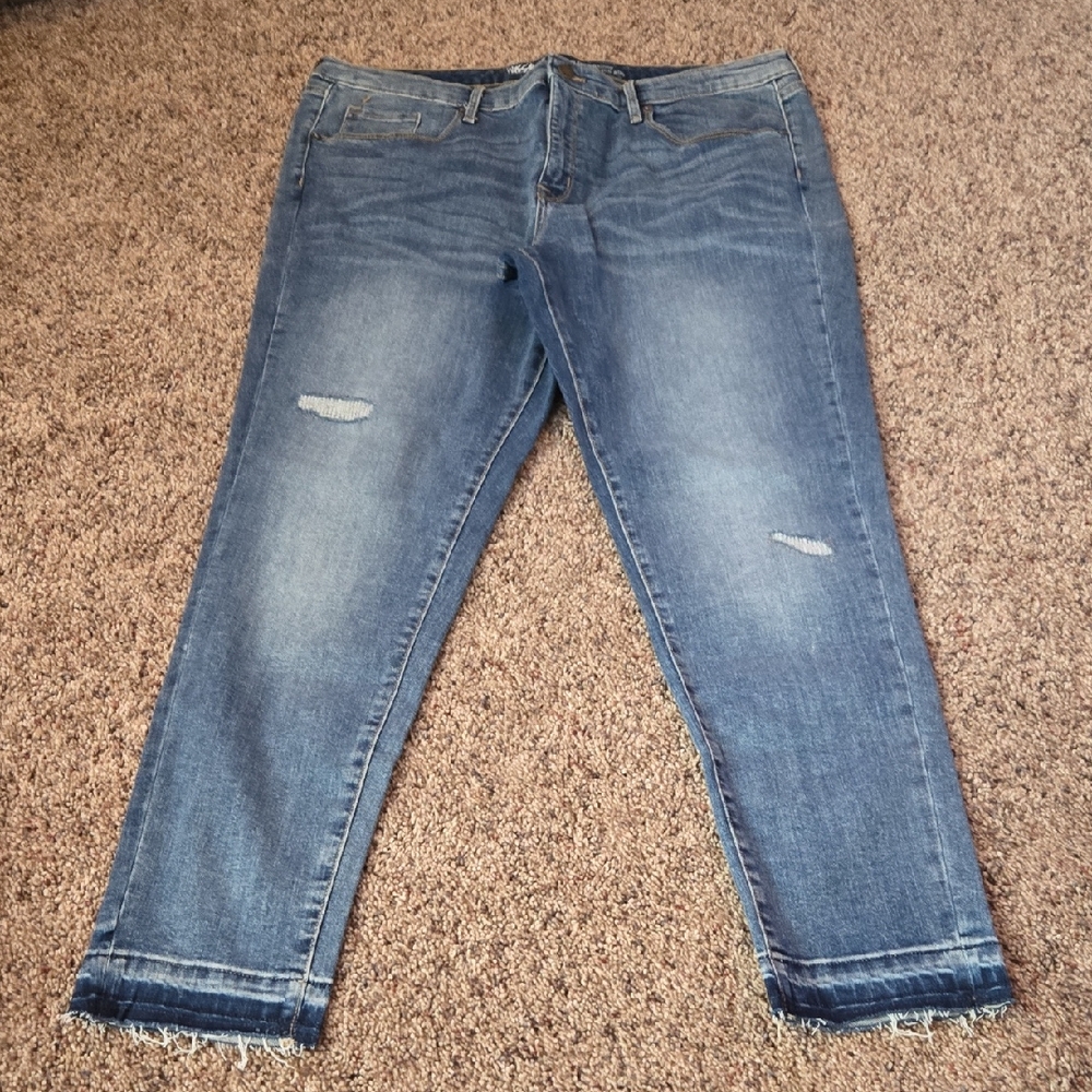 High Rise Skinny Frayed Hem Blue Jeans for Women